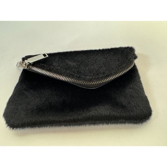 Faux Fur Zip Clutch Bag By Free People Black 8" x 5.5" - Picture 6 of 16